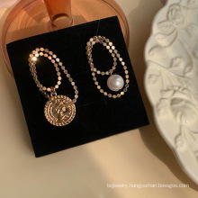 Shangjie OEM aretes Wholesale 925 Silver Needle Danity Chain Earring Gold Plated Queen Disc Earrings Irregular Pendant Earrings
